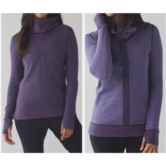 Lululemon In A Cinch Reversible Tee Heathered Deep Zinfandel Classic Stripe Sz 8 - Picture 2 of 10